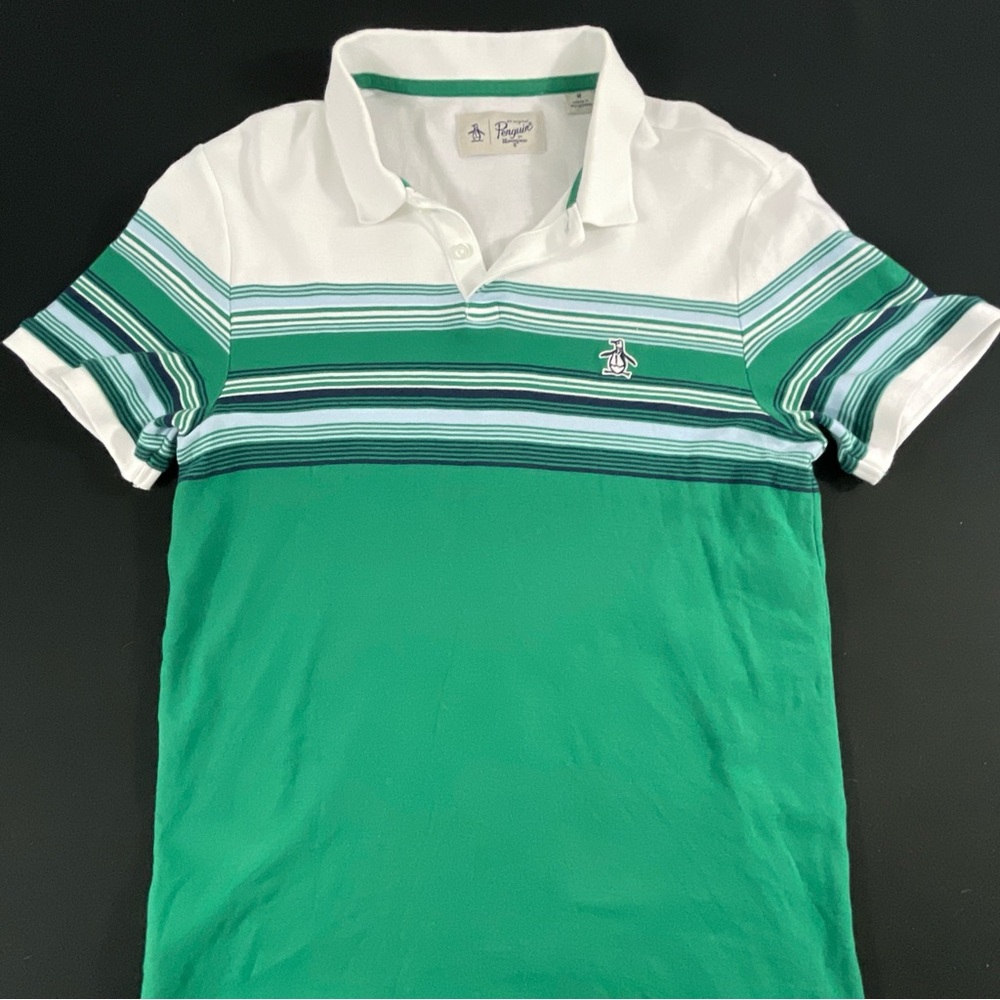 Original Penguin Green Striped Polo Shirt